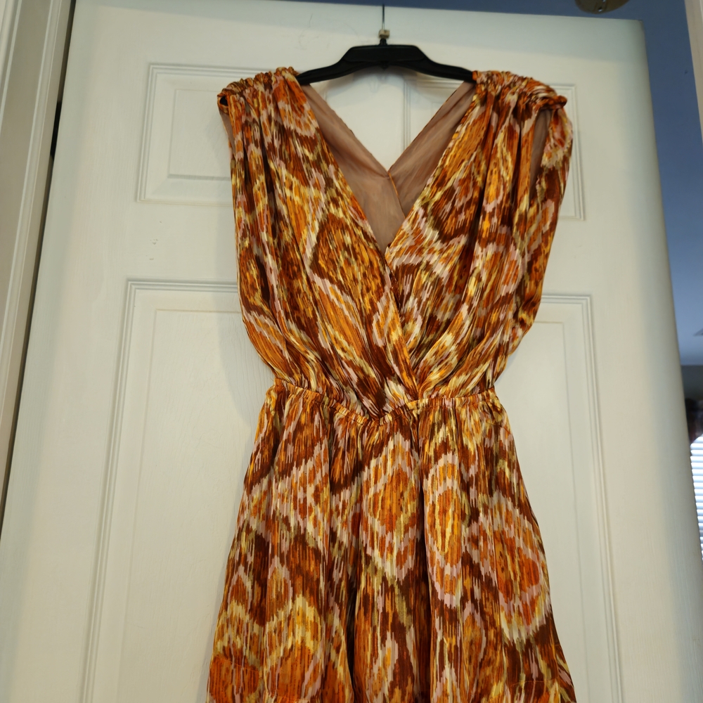 Dress Forum Vibrant Orange and Brown Patterned Mini Dress